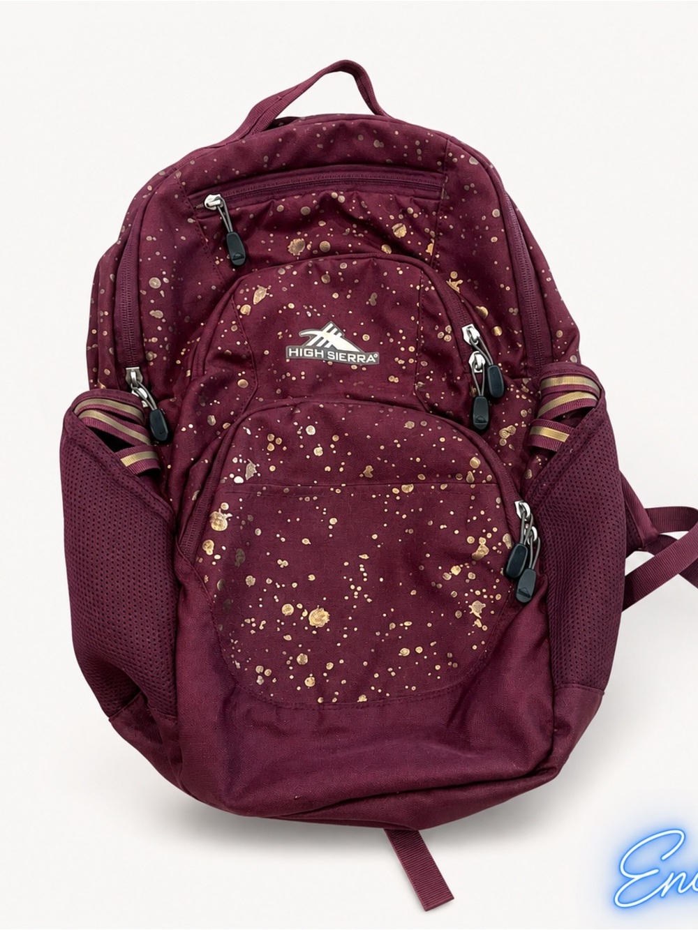 High Sierra Women's Maroon Backpack with Gold Splatter